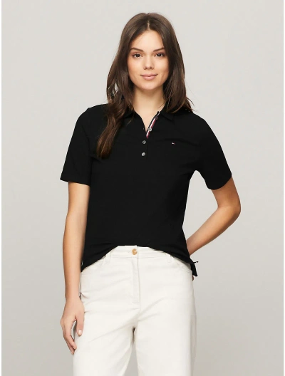 Tommy Hilfiger Solid Stretch Cotton Polo In Black