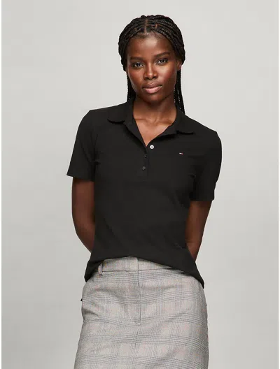 Tommy Hilfiger Solid Stretch Cotton Polo In Black
