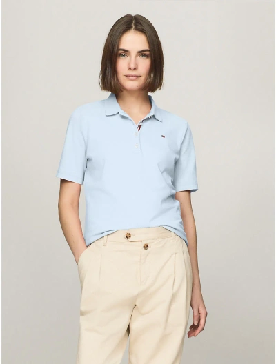 Tommy Hilfiger Solid Stretch Cotton Polo In Breezy Blue