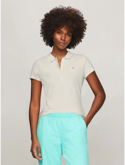 Tommy Hilfiger Solid Stretch Cotton Polo In Feather White
