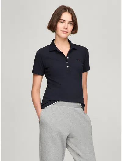 Tommy Hilfiger Solid Stretch Cotton Polo In Navy