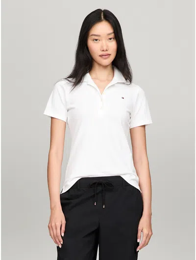 Tommy Hilfiger Solid Stretch Cotton Polo In Optic White