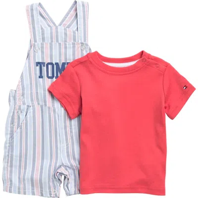 Tommy Hilfiger Kids'  Solid Tee & Stripe Shortall Set In Blue/red