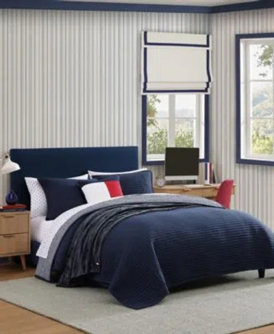 Tommy Hilfiger Solid Washed Microfiber Quilt Sets In Blue