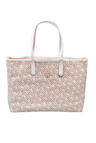 Tommy Hilfiger Spacious Cotton Tote Bag With Zip Closure And Iconic Logo In Multi