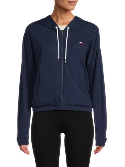 Tommy Hilfiger Sport Women's Waffle Front Zip Hoodie In Navy