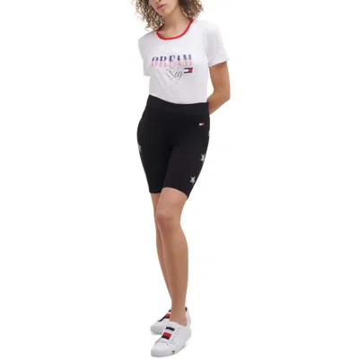 Tommy Hilfiger Sport Womens Printed Fitness Bike Short In Black