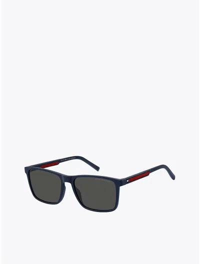 Tommy Hilfiger Sporty Rectangle Sunglasses In Navy / Red