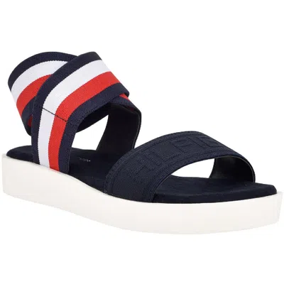 Tommy Hilfiger Springi Womens Slide On Open Toe Flat Sandals In Blue