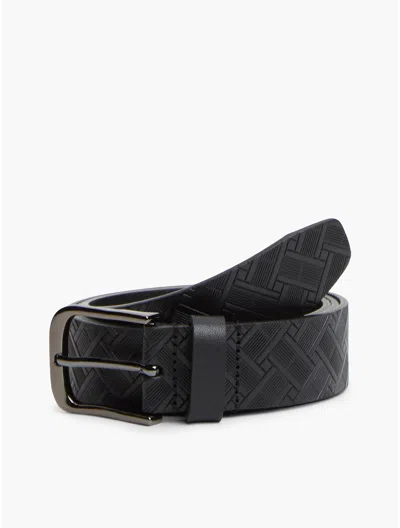 Tommy Hilfiger Square Buckle Embossed Leather Belt In Black