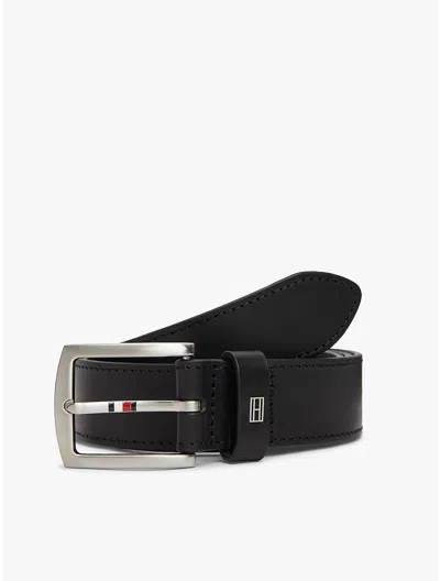 Tommy Hilfiger Square Buckle Leather Belt In Black