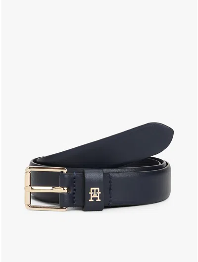 Tommy Hilfiger Square Buckle Leather Belt In Blue