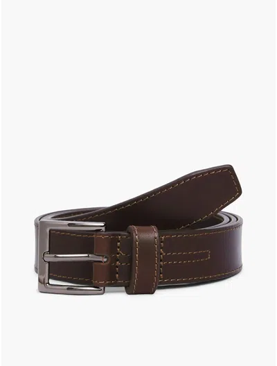 Tommy Hilfiger Square Buckle Leather Belt In Brown