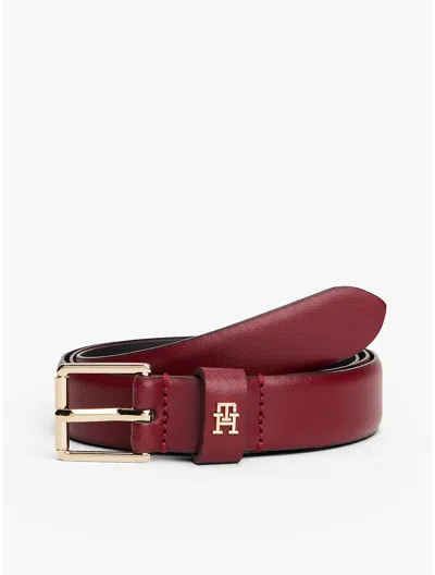 Tommy Hilfiger Square Buckle Leather Belt In Burgundy