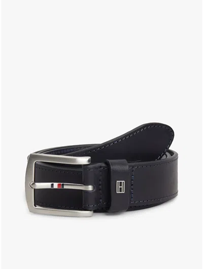 Tommy Hilfiger Square Buckle Leather Belt In Blue