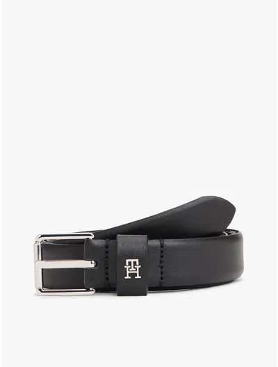 Tommy Hilfiger Square Buckle Slim Leather Belt In Black