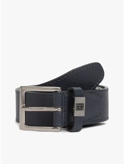 Tommy Hilfiger Square Buckle Textured Leather Belt In Orange