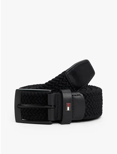Tommy Hilfiger Square Buckle Woven Elastic Belt In Black