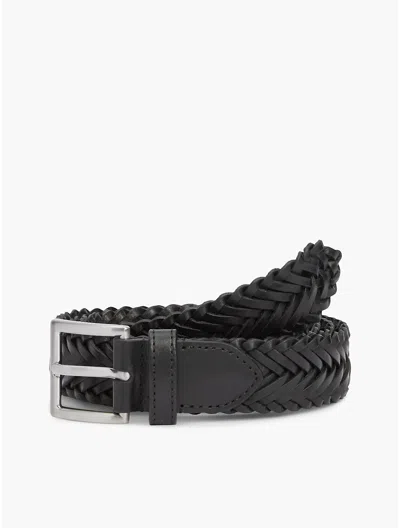 Tommy Hilfiger Square Buckle Woven Leather Belt In Black