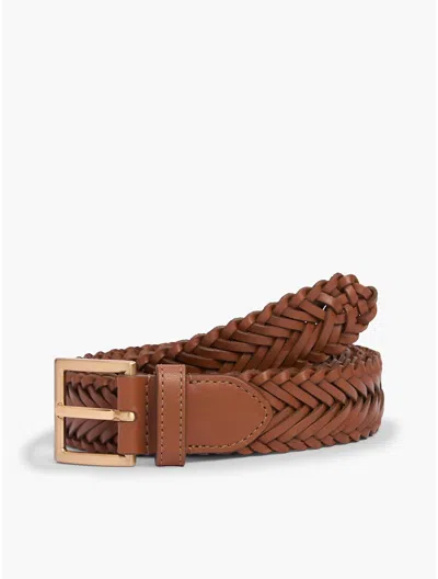 Tommy Hilfiger Square Buckle Woven Leather Belt In Winter Cognac