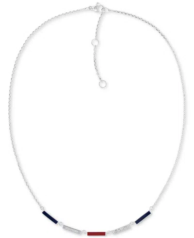 Tommy Hilfiger Stainless Steel Red & Blue Link Collar Necklace, 16" + 2" Extender In Metallic
