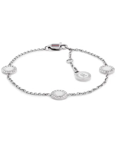 Tommy Hilfiger Stationed Crystal Pendant Bracelet In Silver