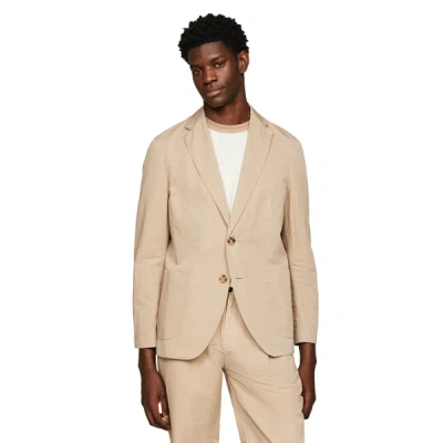 Tommy Hilfiger Regular Fit Cotton And Linen Blazer In Beige