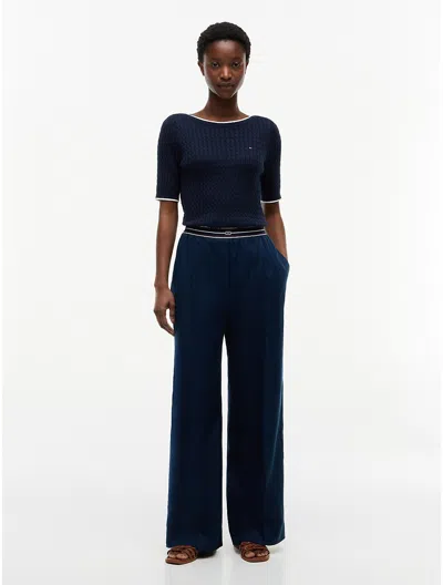 Tommy Hilfiger Straight Linen Pull In Blue