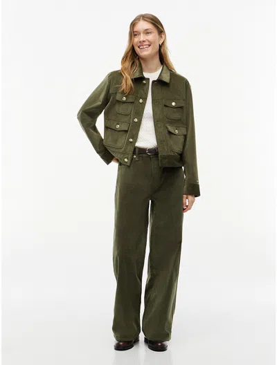 Tommy Hilfiger Stretch Corduroy Wide Leg Pant In Green