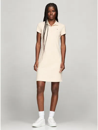 Tommy Hilfiger Stretch Cotton Slim Fit Polo Dress In Beige Heather