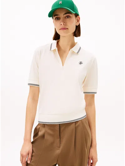 Tommy Hilfiger Stretch Pique Zip Polo In White