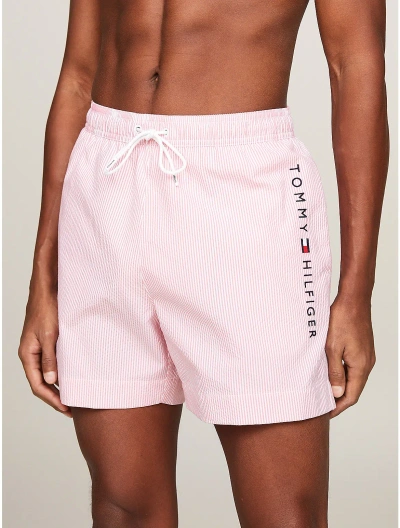 Tommy Hilfiger Men's Striped 5" Swim Trunks In Ithaca White / Botanical Pink