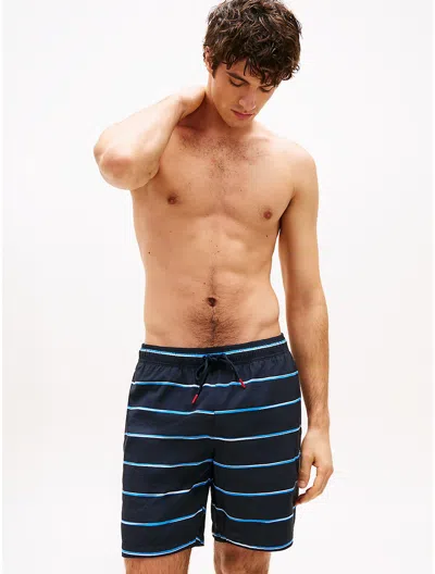Tommy Hilfiger Stripe 7" Swim Trunk In Blue
