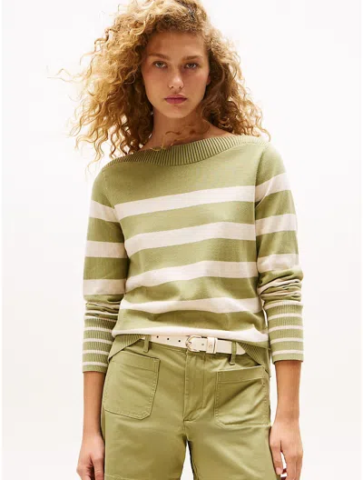 Tommy Hilfiger Stripe Boatneck Sweater In Green