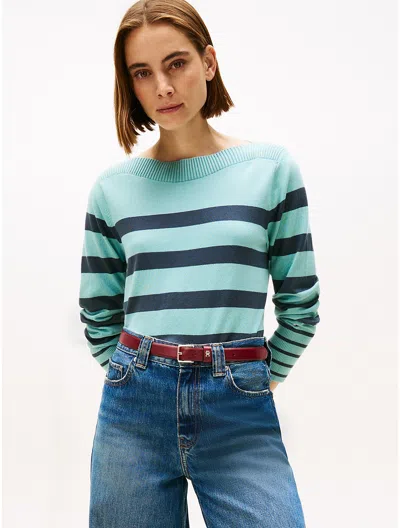 Tommy Hilfiger Stripe Boatneck Sweater In Green