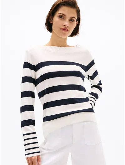 Tommy Hilfiger Stripe Boatneck Sweater In Ecru
