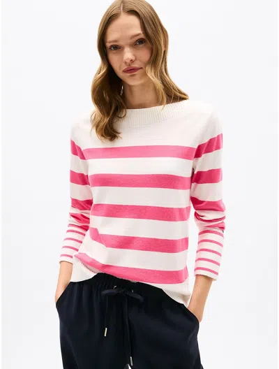 Tommy Hilfiger Stripe Boatneck Sweater In Fandango Pink Multi