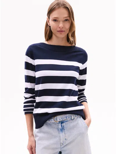 Tommy Hilfiger Stripe Boatneck Sweater In Navy