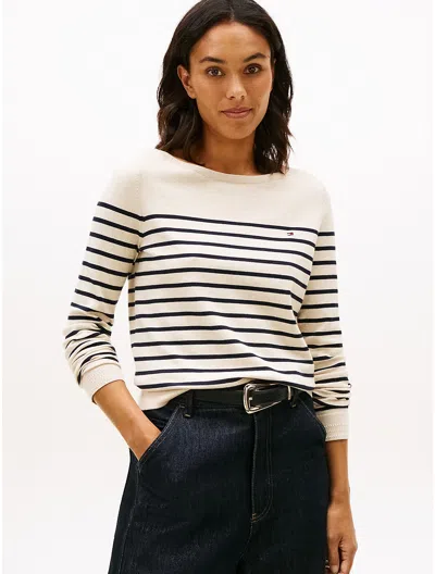 Tommy Hilfiger Stripe Boatneck Sweater In Neutral