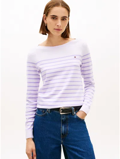 Tommy Hilfiger Stripe Boatneck Sweater In Purple