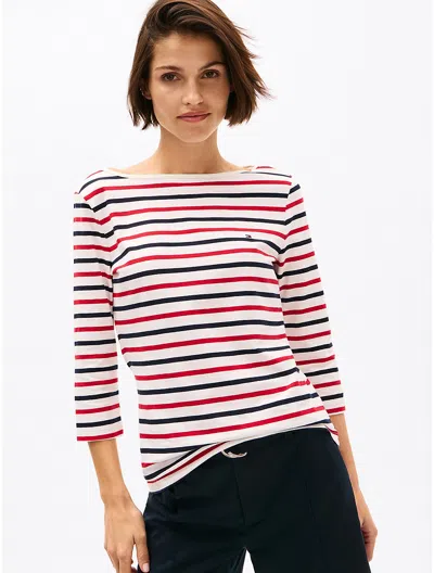 Tommy Hilfiger Stripe Boatneck T In Primary Red Multi