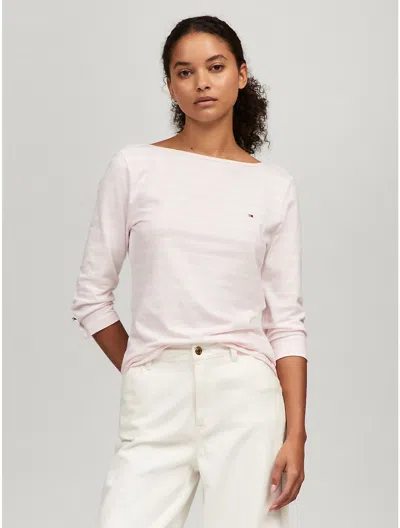 Tommy Hilfiger Stripe Boatneck Top In Light Pink Multi