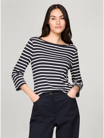 Tommy Hilfiger Stripe Boatneck Top In Navy