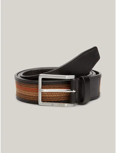 Tommy Hilfiger Stripe Braided Leather Belt In Coffee Bean