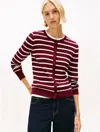 Tommy Hilfiger Stripe Cable Knit Cardigan In Burgundy