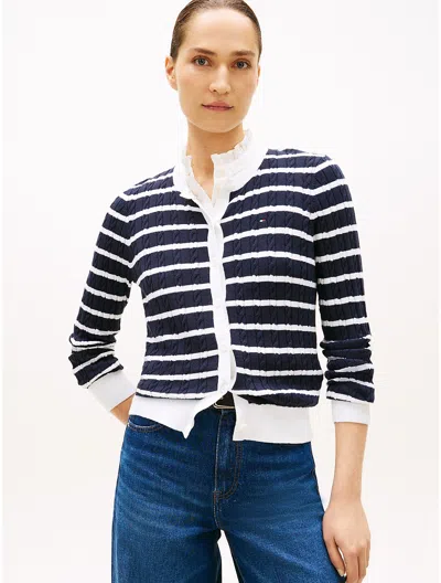 Tommy Hilfiger Stripe Cable Knit Cardigan In Black