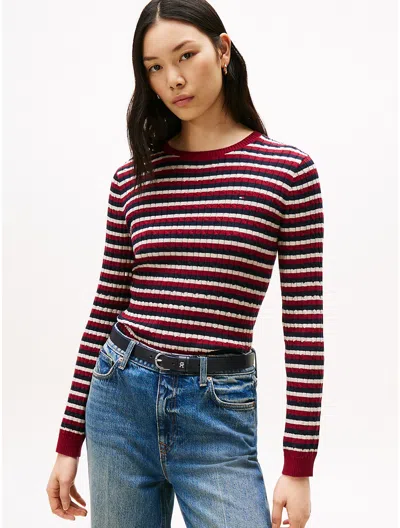 Tommy Hilfiger Stripe Cable Knit Sweater In Multi