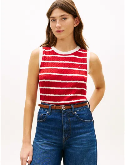 Tommy Hilfiger Stripe Cable Knit Sweater Vest In Red