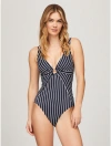 Tommy Hilfiger Stripe Center Ring Swimsuit In Sky Captain
