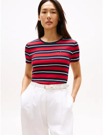 Tommy Hilfiger Stripe Crewneck T In Red